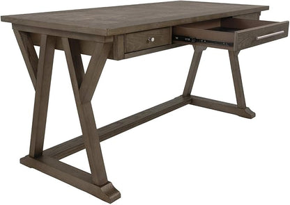 Signature Design by Ashley Luxenford Rustic Farmhouse 60" Home Office Desk with Drawers, Distressed Gray