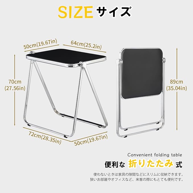 KAIHAOWIN Folding TV Tray Table- Acrylic Foldable Desk No Assembly Required Tiny Desk for Home Office Side Table Small Computer Desk for Small Spaces-Black
