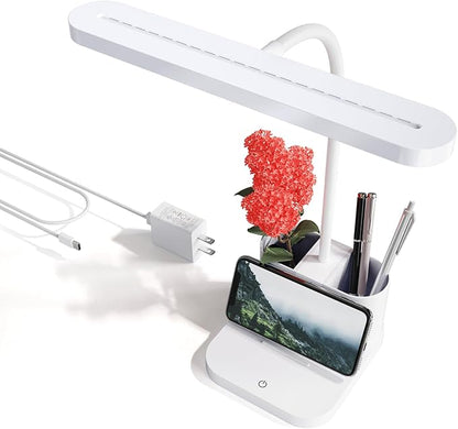 AXX White Desk Lamp for College Dorm Room, Cute, LED, Dimmable, Small, Pen Holder, Flexible Gooseneck, Touch Control, Table Lights for Home Office Bedrooms, School Essentials for Girls Guys