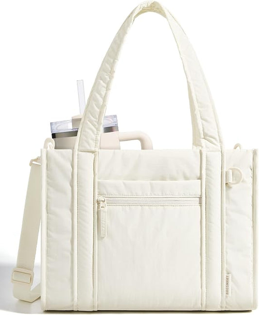 BAGSMART Boxy Tote Bag for Women, Crossbody Work Bag with Zipper | 3 Sizes Small Mini Tote Bag, Inner Tumbler Pocket Crush Bow Should Bag for Travel Work College