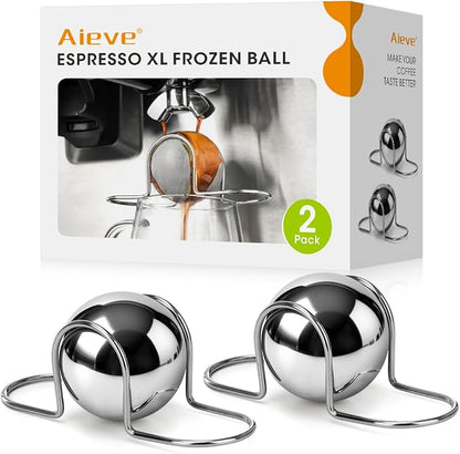AIEVE XL Espresso Cooling Ball, 2 Pack Upgraded Large Coffee Chiller, Stainless Steel Chilling Ball Iced Coffee Accessories Espresso Accessories for Nespresso Breville Espresso Machine