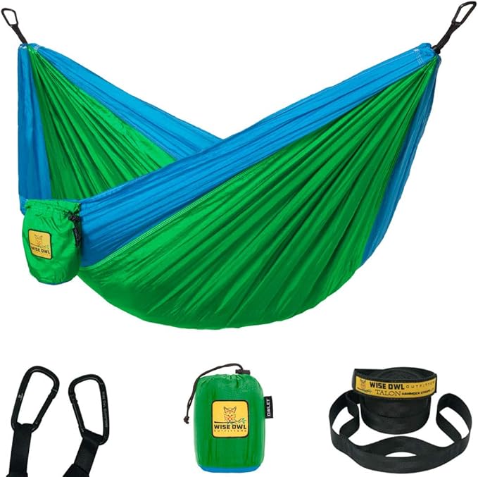 Wise Owl Outfitters Camping Hammock – 500lbs Portable Hammock with Tree Straps - Travel, Backpacking, Hiking, Outdoors Camping Gear - Single or Double