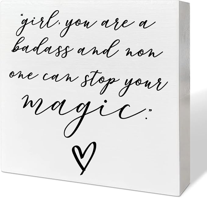 Home Office Desk Wooden Box Sign Decor, Girl Non One Can Stop Your Magic, Inspirational Quotes Desk Decor Motivational Desk Decorations for Women Girls Teens Student Office Classroom School