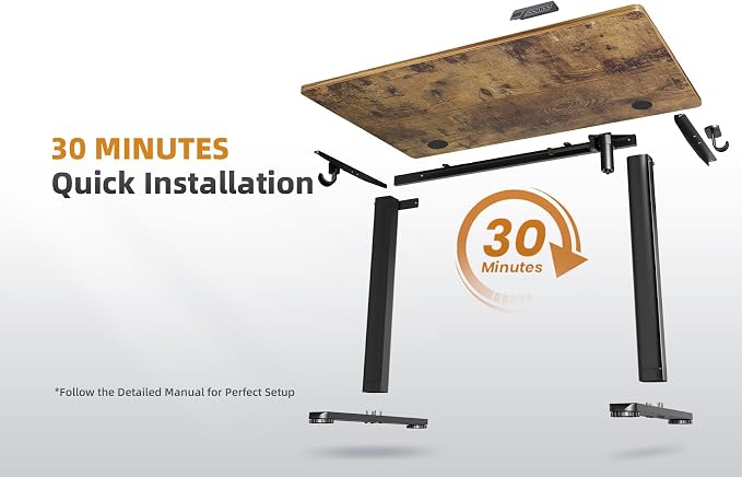 YDN 35 x 20 Inch Rustic Brown Electric Standing Desk | Adjustable Height, Sit Stand, Cable Management, Ergonomic, Home Office