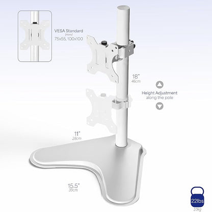 VIVO Single Monitor Desk Stand, Holds Screens up to 32 inch Regular and 38 inch Ultrawide, Freestanding VESA Steel Mount Base, Adjustable Height, Tilt, Swivel, Rotation, White, STAND-V001HW