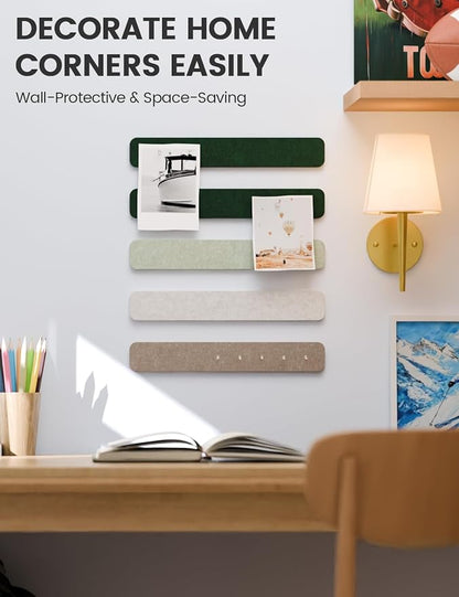 Fluxynara 13" x 2" Felt Wall Panels, Nordic Moss | 5-Pack Cork Board Alternative with 35 Push Pins, Adhesive Mounting for Bedroom Door or Home Office