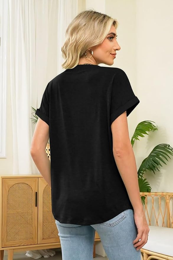 Womens Henley Summer Tops V Neck Button Dressy Casual T Shirts Blouses | Breathable, V-Neck Button, Striped, Loose Fit, Business Casual, Office, Vacation, Spring Summer Tops, Basic Shirts