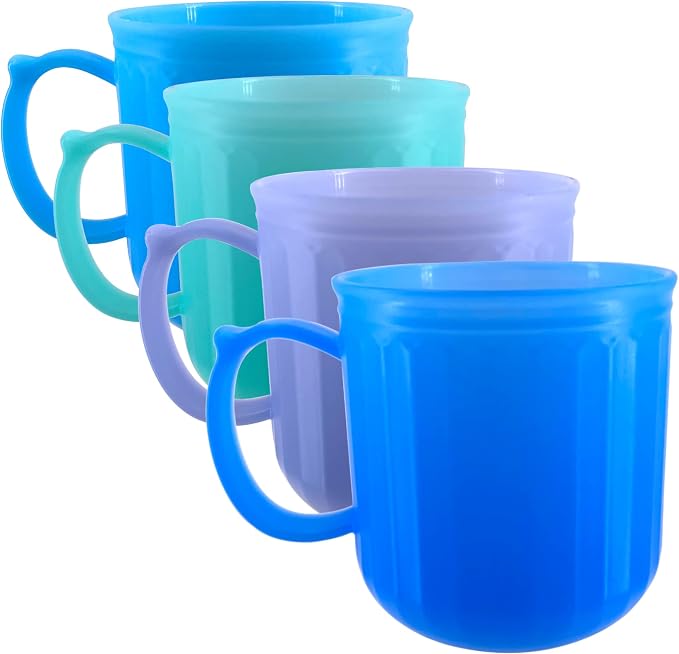 Plastic Coffee Cup with Handle set of 4, 13 oz Iced-Tea Mug Coastal | BPA Free Reusable Food Grade PP, Unbreakable, Dishwasher Safe, Lightweight, Elderly Kid Safe, Kitchen Party Camping Outdoor