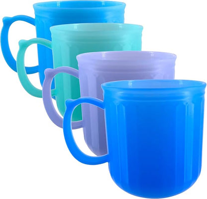 Plastic Coffee Cup with Handle set of 4, 13 oz Iced-Tea Mug Coastal | BPA Free Reusable Food Grade PP, Unbreakable, Dishwasher Safe, Lightweight, Elderly Kid Safe, Kitchen Party Camping Outdoor