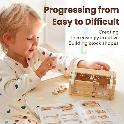 Jovi-mindly＆Notchies 63PCS Wooden Blocks Beginner Set Wooden Blocks |Preschool Learning Toys Wood Blocks Building for Kids Ages 3+ Creative Construction Game,FSC Certified,Birthday Toys Gifts