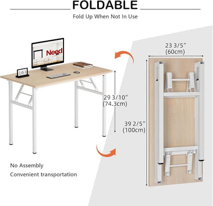 Need Office Computer Desk 39.3 Inch Sturdy Folding Laptop Table Pink Oak | White Frame Writing Gaming Work Table/Foldable Home Office Desk/Sewing Table, No Assembly Required