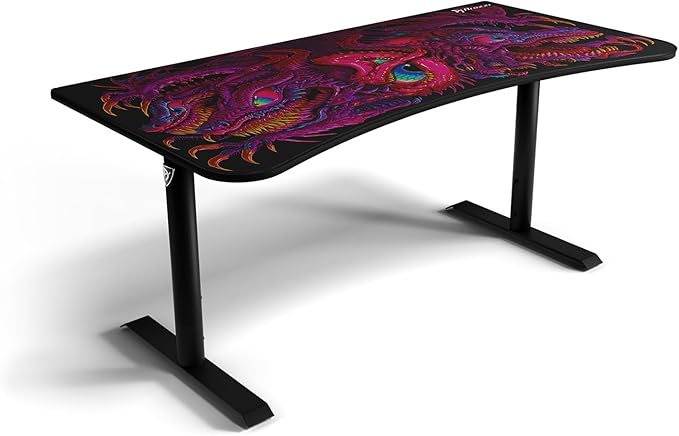 Arozzi Arena Special Edition Ultrawide Curved Gaming and Office Desk with Full Surface Water Resistant Desk Mat Custom Monitor Mount Cable Management Cut Outs - Crawling Chaos