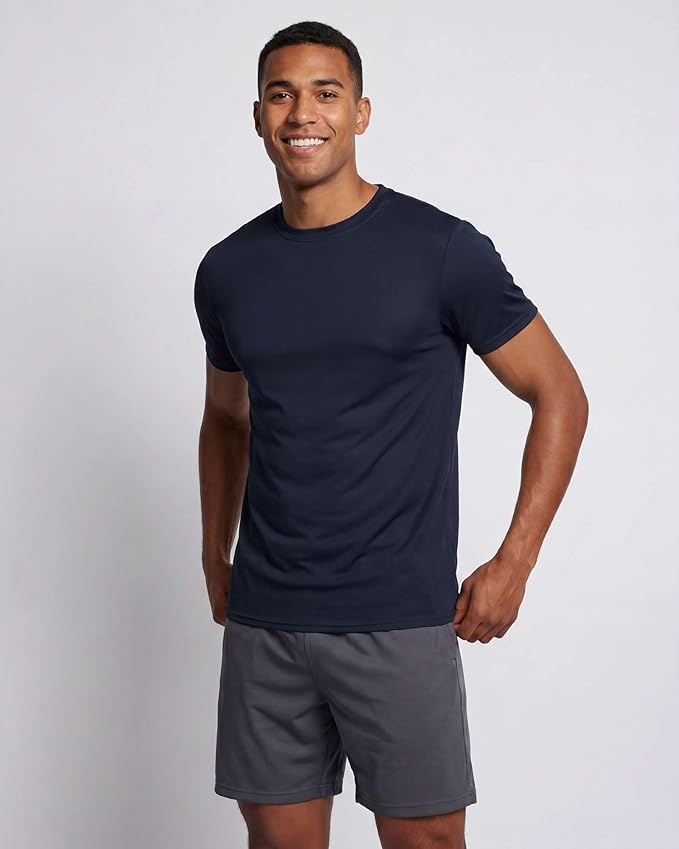 5 Pack Men's Dry Fit Short Sleeve T-Shirt Gym Workout Athletic Running Tee | Cooling, Moisture-Wicking, Crew Neck, Quick-Dry, Breathable, Active, Exercise, Fitness, Basketball, Cycling, Hiking, Tennis