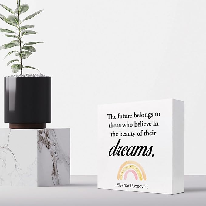 Dreams Wood Box Signs,Motivational Wood Plaque Sign,Inspirational Wooden Block Sign Decor for Home Office Shelf Desk Table Decoration C1070