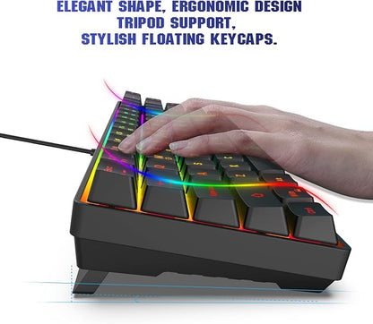 Snpurdiri 60% Wired Gaming Keyboard, 68 Keys, Black | Rainbow Backlit Mini Membrane Gaming Keyboard for Windows PC Gamers