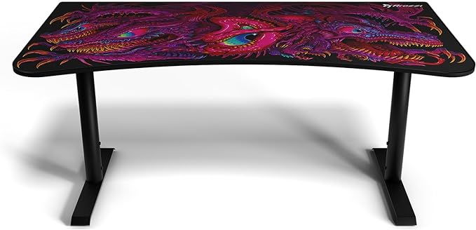 Arozzi Arena Special Edition Ultrawide Curved Gaming and Office Desk with Full Surface Water Resistant Desk Mat Custom Monitor Mount Cable Management Cut Outs - Crawling Chaos