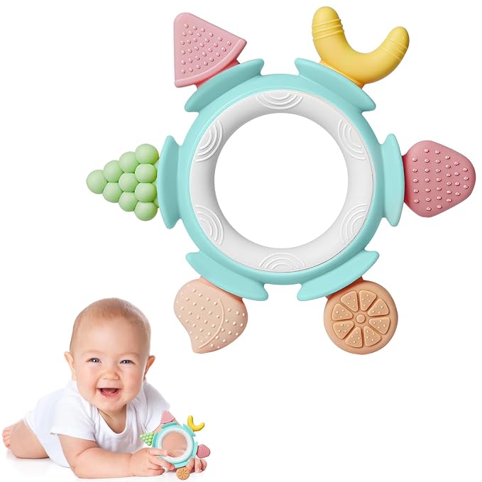 Hooku Silicone Teethers for Babies 6-12 Months, Teething Toys for Babies 0-6 Months, Baby Fruit Teethering Rings, BPA Free Baby Chew Toys, Infants Gifts