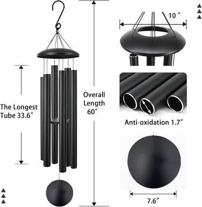 ASTARIN 60" Extra Large Wind Chimes Outside Metal WindChimes with Deep Tone, Outdoor Bass Windchimes for Patio Balcony Garden Yard Decoration,Black