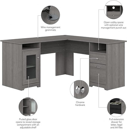 Bush Furniture Cabot L Shaped Computer Desk in Modern Gray | Corner Table with Drawers and Storage for Personal Home Office Workspace
