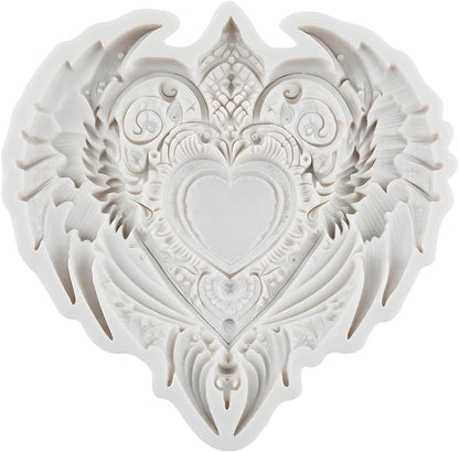 Heart Wing Polymer Clay Molds Baroque Heart Shape Wing Silicone Mold for Epoxy Resin Casting DIY Crafts Air Dry Polymer Crafts Supplies Clay Tools