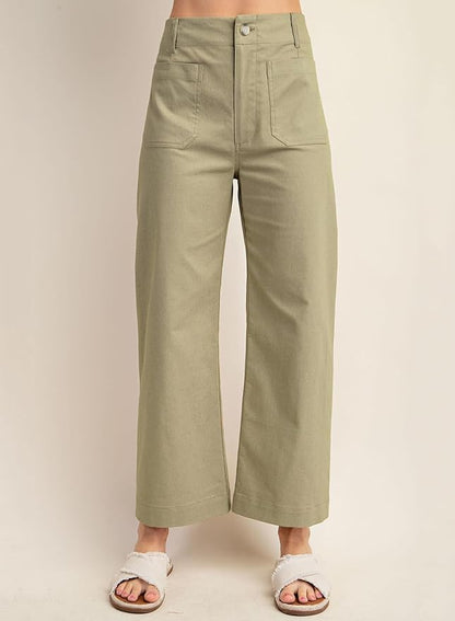 miduo Womens High Waisted Cropped Wide Leg Stretchy Straight Pants Trousers with Pockets
