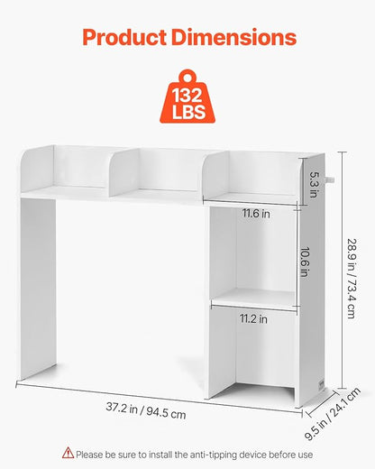 VEVOR Wood Desk Shelf, Desktop Bookshelf, Desk Storage Hutch with 6 Shelves, Office Countertop Organizer 3-Tier Display Rack, with Anti-Slip Feet Pads, for Office, Home & Dorm, White