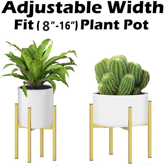 Metal Plant Stand, Adjustable Size Fits 10 12 13 14 15 16 Inches Large Planter Pot,Mid Century Expandable Plant Holder Indoor Outdoor Corner (HeavyGold, Fits all pots between 8" and 16")