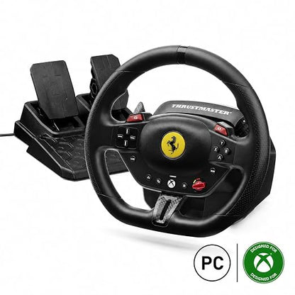 Thrustmaster T98 X Ferrari Licensed Racing Wheel & Pedal Set - XBOX & PC | 240-degree rotation, bungee-cord resistance, paddle shifters, 3 driving modes, Hall-Effect sensors, tool-free desk clamp
