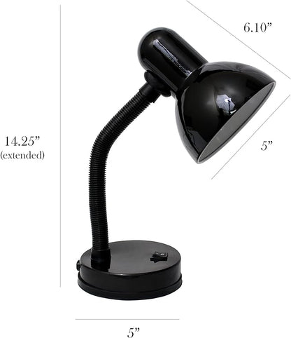 Simple Designs LD1003-BLK-LB 14.25" Basic Metal Desk Lamp with Flexible Hose Neck for Office, Living Room, Bedroom, College Dorm, Bookshelf, Black, with Feit LED Bulb Included