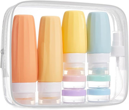 BAGSMART 18 Pack TSA Approved Travel Bottles for Toiletries, Leak Proof Silicone Travel Size Containers Bottles for Shampoo, Macaron
