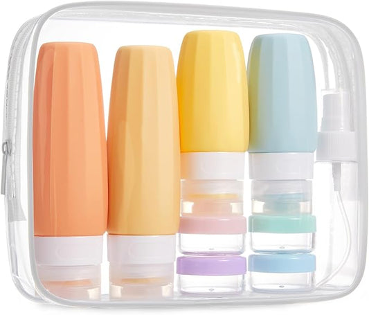 BAGSMART 18 Pack TSA Approved Travel Bottles for Toiletries, Leak Proof Silicone Travel Size Containers Bottles for Shampoo, Macaron