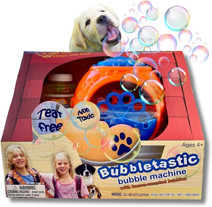 Bubbletastic Bacon Bubble Machine for Dogs - with Free 8oz. Bottle of Bacon Bubbles!