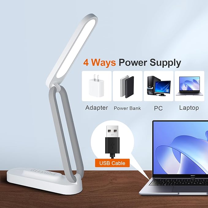 LED Desk Lamp for Office Home & Battery Operated Lamp Rechargeable Lamp Foldable & Portable Light, LED Desk Light Strip, 3 Brightness Dimmable Small Desk Lamp Wireless Reading Lamp(2PACK)