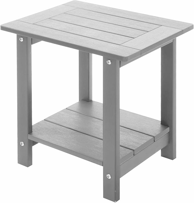 Double Adirondack Side Table Weather Resistant, Outdoor Rectangular End Table for Adirondack Chair, Light Grey