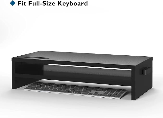 BONTEC Wood Monitor Stand Riser, 2-Tier Desktop Organizer with Storage, Ergonomic Computer Stand for Desk, Cable Management, Cellphone Holder, 21.3 Inch Shelf, Black | Ergonomic Computer Stand for Desk, Cable Management, Cellphone Holder, 21.3 Inch She...
