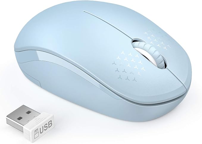 Wireless Mouse, 2.4G Noiseless Mouse with USB Receiver - seenda Portable Computer Mice for PC, Tablet, Laptop with Windows System (Light Blue)