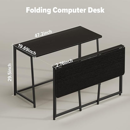 WOHOMO Folding Desk, 47.2" Foldable Computer Table for Small Spaces, Black | Easy Assembly and Fold, Sturdy Home office desks for Study Bedroom Dorm Space Saving Writing Work Apartment