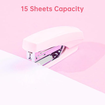 deli Office Supplies Set, Desk Accessory Organizer Kit, Pink | Stationary Set, Desk Supplies with Rotating Multi-Functional Pen Holder &Stapler Set for Office, School, Home