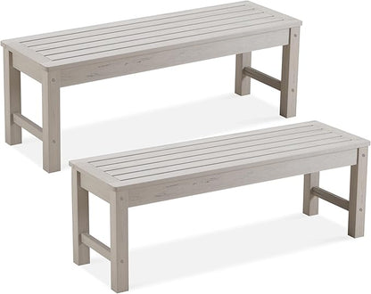 Psilvam 2-Person Outdoor Poly Lumber Patio Backless Bench, Fade-Resistant & Odor-Free Poly Lumber Patio Furniture, Weatherproof, Suitable for Garden, Porch and Park, 700 Lbs Support (2pcs, Grey)