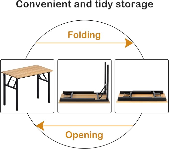 Need Office Computer Desk 39.3 Inch Sturdy Folding Laptop Table Teak | Black Frame Writing Gaming Work Table/Foldable Home Office Desk/Sewing Table, No Assembly Required