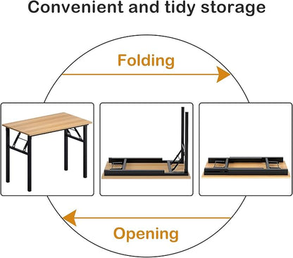 Need Office Computer Desk 39.3 Inch Sturdy Folding Laptop Table Teak | Black Frame Writing Gaming Work Table/Foldable Home Office Desk/Sewing Table, No Assembly Required