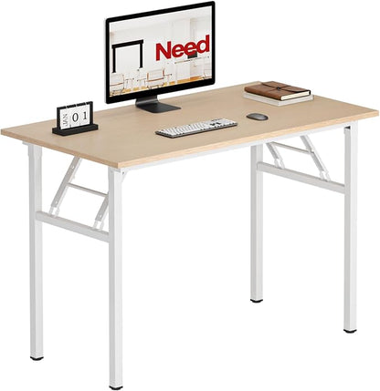 Need Office Computer Desk 39.3 Inch Sturdy Folding Laptop Table Pink Oak | White Frame Writing Gaming Work Table/Foldable Home Office Desk/Sewing Table, No Assembly Required