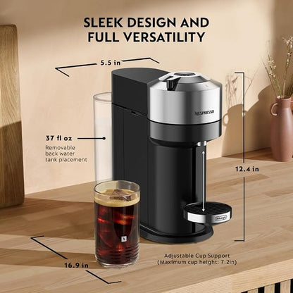 Nespresso Vertuo Next Deluxe Coffee & Espresso Maker by De'Longhi | Brews 6 cup sizes including 5, 8, 12 and 18 oz. Slim, sustainable design with over 40 Vertuo coffee blends to explore.