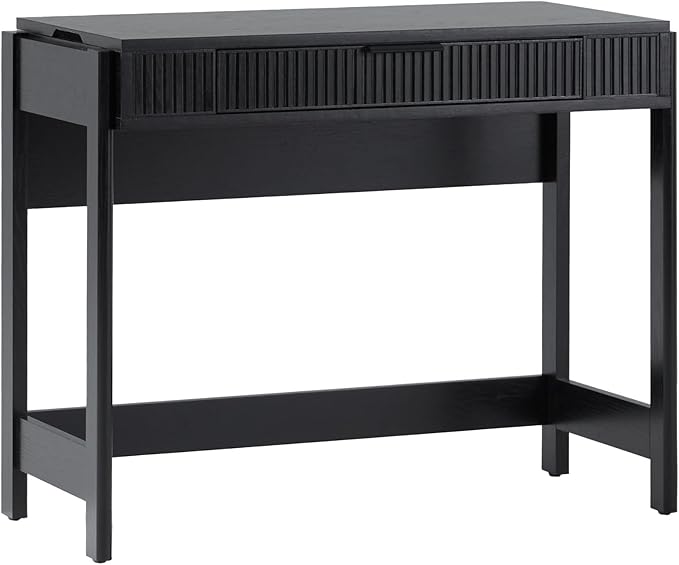 Walker Edison Office Writing and Computer Desk Spacious Desktop, Complementary in Living Spaces, 38 Inch, Reeded Lift-Top Black