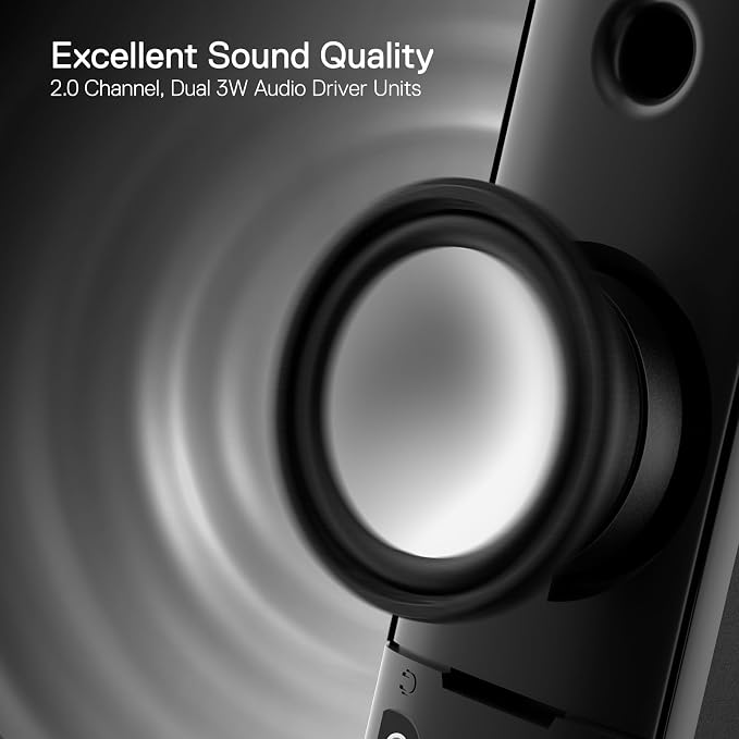 Redragon GS550 PC Gaming Speakers 2.0 Channel Stereo Enhanced Sound, Black | Compact Maneuverable Size, Headphone Jack, Decent Red Backlight, Plug & Play USB Powered Desktop Computer Speaker