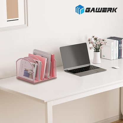 Gawerk 5-Section Vertical Desktop Organizer, 6-Section Mesh File Folder Stand Sorter for Office Home Classroom Organization