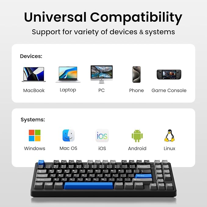 Kisnt KN85 Wireless Mechanical Keyboard, 75% Layout, Bluetooth/2.4GHz/USB-C, Custom RGB Backlit, Hot-Swappable Linear Switch, Creamy Sound for Gaming/Typing (Textured Black)