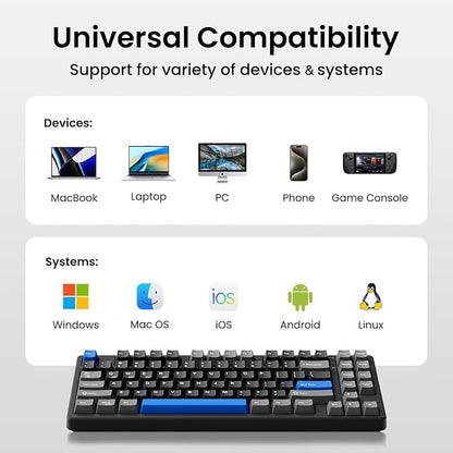 Kisnt KN85 Wireless Mechanical Keyboard, 75% Layout, Bluetooth/2.4GHz/USB-C, Custom RGB Backlit, Hot-Swappable Linear Switch, Creamy Sound for Gaming/Typing (Textured Black)
