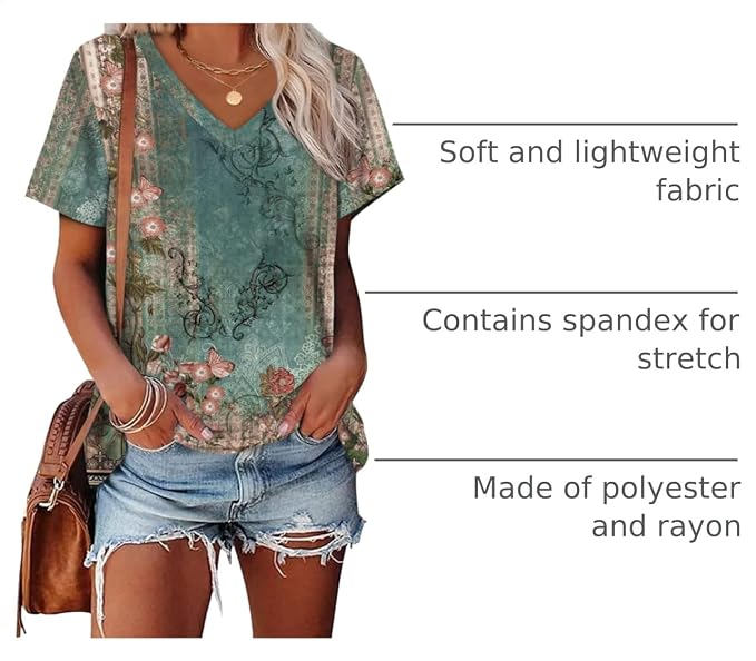 Alaroo Womens Summer Tops 2026 V Neck Short Sleeve Shirts Trendy Dressy Casual Vacation Outfits Printed