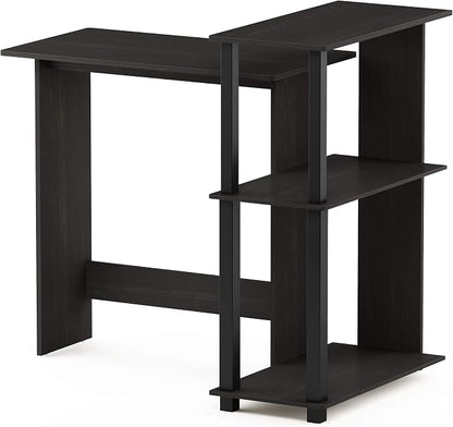 Furinno Abbott Desk, 38.1 Wide L-Shaped Gaming Desk with 3-Tier Bookshelf, Corner Computer Desk, Office Desk for Home Office, Bedroom, Dark Espresso